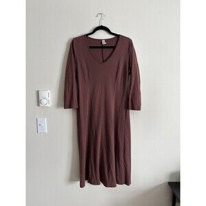 Peruvian Connection LARGE Maxi Long Length Dress V Neck Stretchy Boho Brown